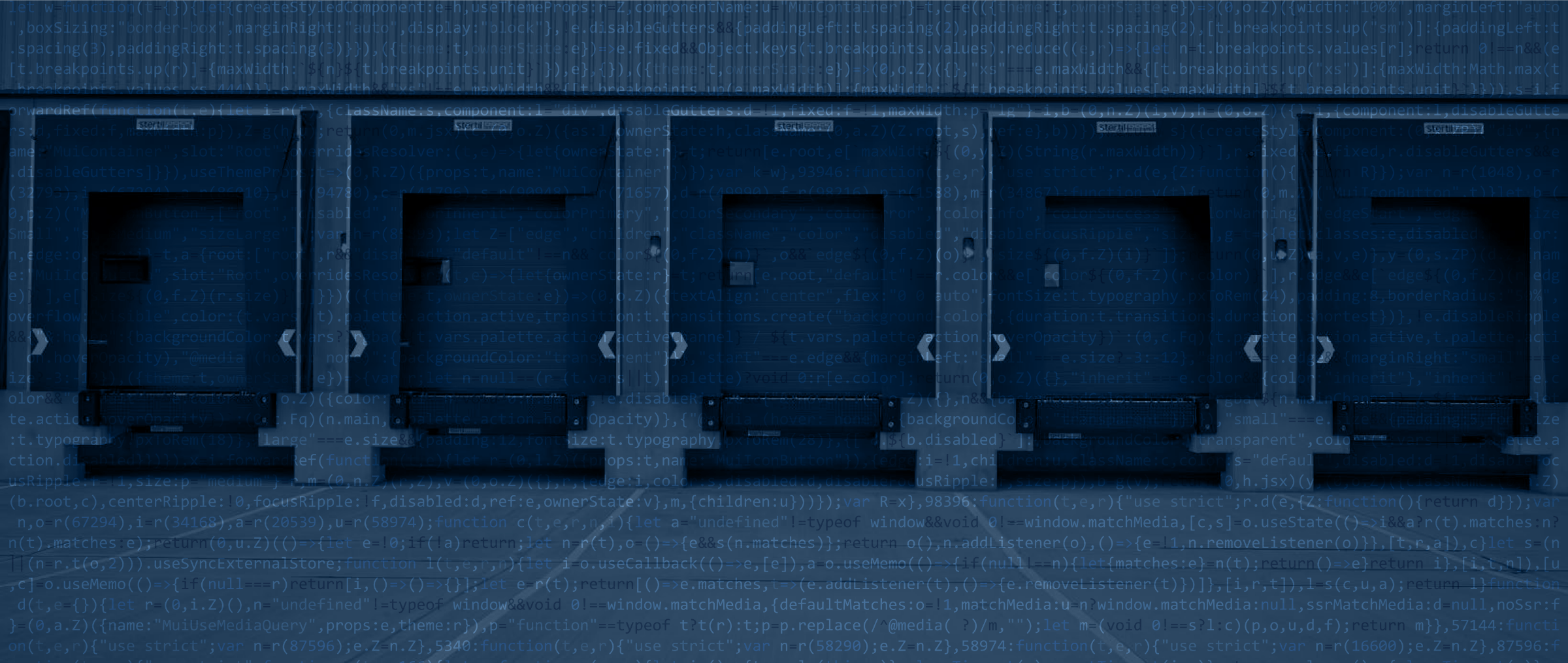 Blue duotone image of warehouse doors at a modern logistics facility